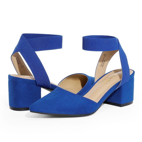Pointed Toe Pumps with Ankle Strap - ROYAL BLUE SUEDE - 3